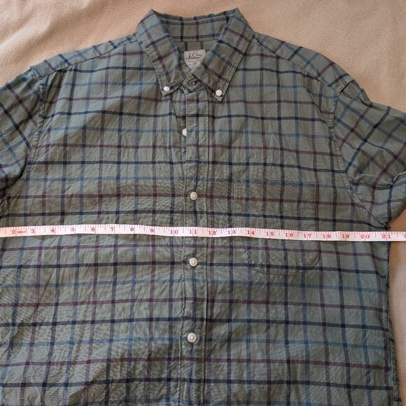 J Crew 100% Cotton Oxford Green Plaid Shirt - M Slim - Picture 4 of 5
